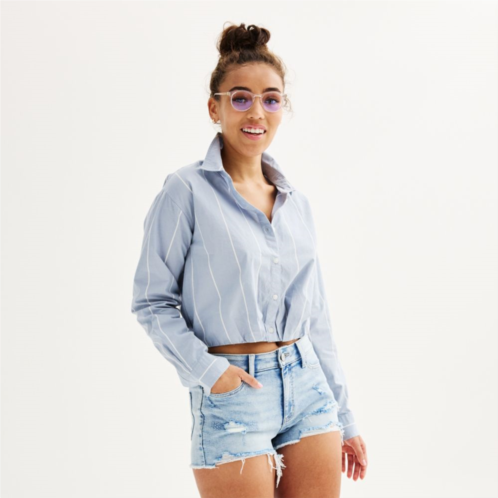 Juniors SO Cropped Pleated Front Shirt