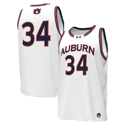 Mens Under Armour #34 White Auburn Tigers Replica Basketball Jersey