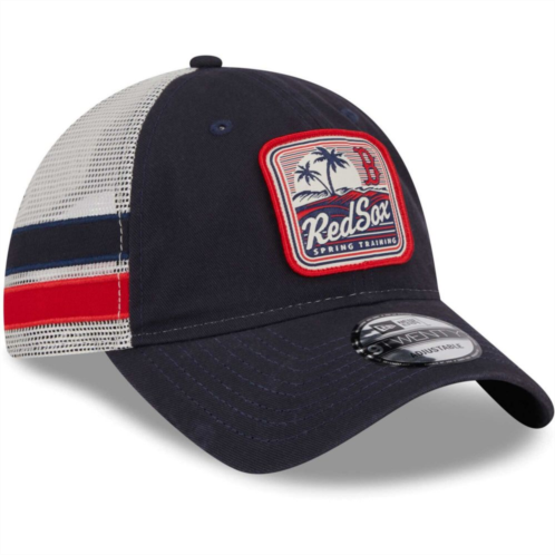 Mens New Era Navy/White Boston Red Sox Spring Training Striped 9TWENTY Trucker Adjustable Hat