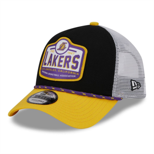 Mens New Era Black/Gold Los Angeles Lakers 2024 NBA All-Star Game A-Frame 9FORTY Trucker Hat