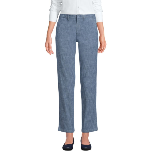 Petite Lands End Mid Rise Classic Straight Leg Chambray Ankle Pants