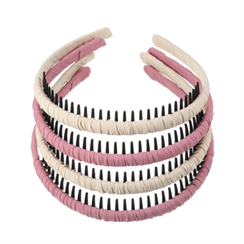 Unique Bargains 4pcs Teeth Comb Headband Solid Color Tooth Comb Hair Hoop For Women Pink Beige