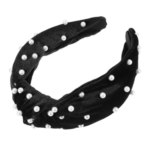 Unique Bargains Faux Pearl Velvet Knotted Headband Classic Casual Style For Women 1.38