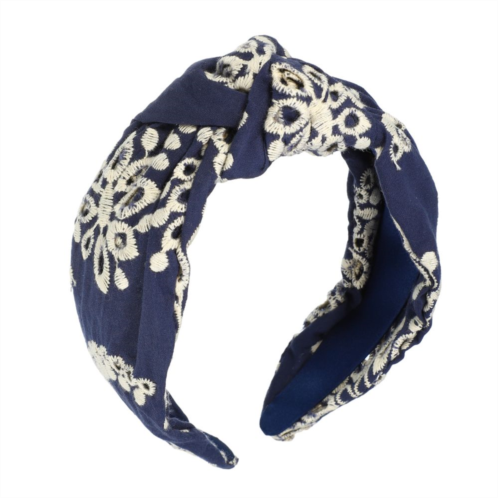 Unique Bargains Floral Pattern Knotted Headband Classic For Women Girl Deep Blue 5.24x1.97