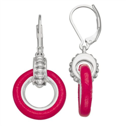 Napier Silver Tone Red Leather Drop Earrings