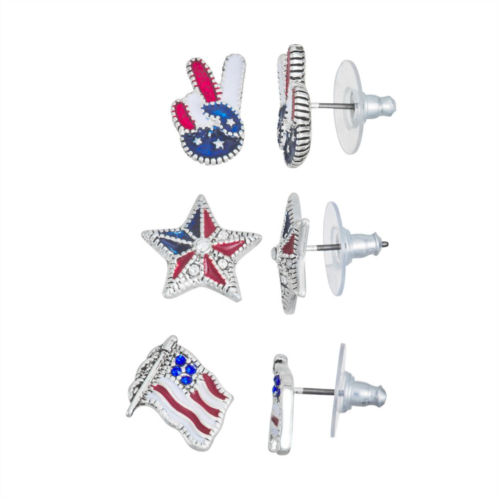 Napier Silver Tone America Stud Earring Trio Set