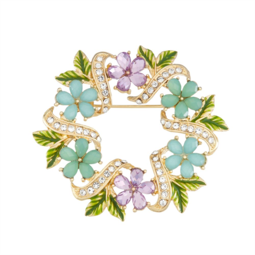 Napier Gold Tone Crystal Summer Flower Wreath Pin