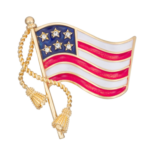 Napier Gold Tone Crystal American Flag Pin