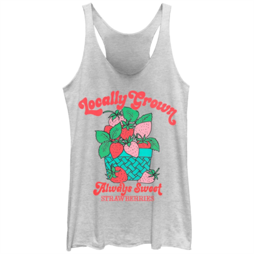 Unbranded Juniors Strawberries Locally Grown Tri-Blend Racerback Graphic Tank Top