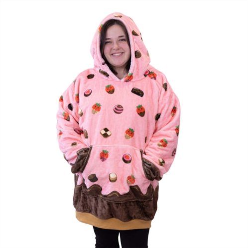 Plushible Unisex Chocolate Strawberry Snugible Blanket Hoodie & Pillow