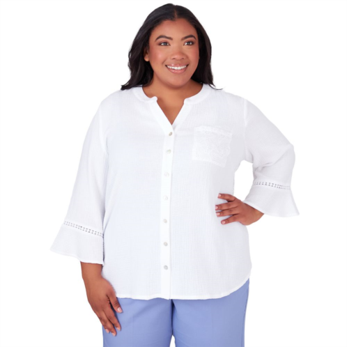 Plus Size Alfred Dunner Flowy Gauze Button Down V-Neck Top