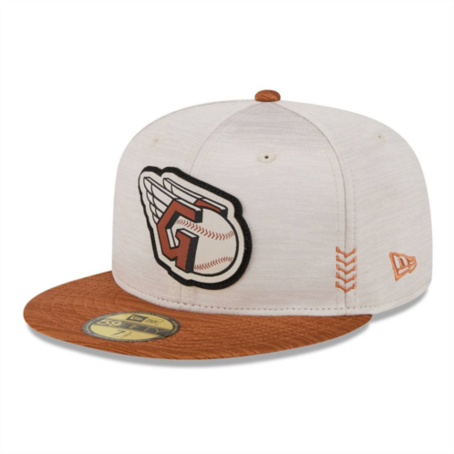 Mens New Era Stone/Brown Cleveland Guardians 2024 Clubhouse 59FIFTY Fitted Hat