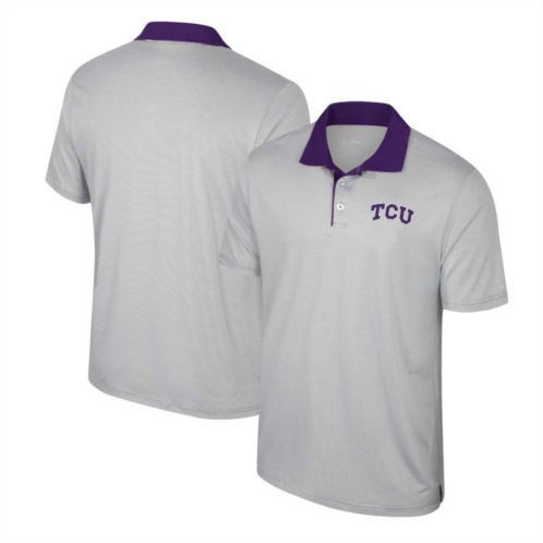 Mens Colosseum Gray TCU Horned Frogs Tuck Striped Polo