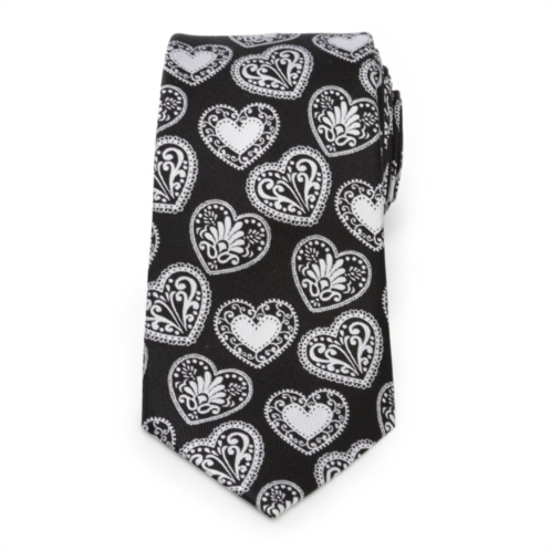 Mens Cuff Links, Inc. Black and White Paisley Heart Tie