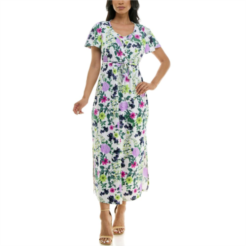 Womens Nina Leonard Flutter Sleeve Maxi Dress