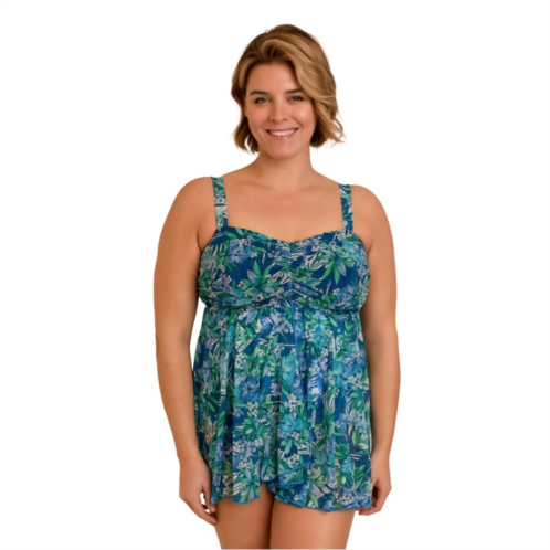 Plus Size Fit 4 U Mesh Bandeau Flyaway Swim Dress