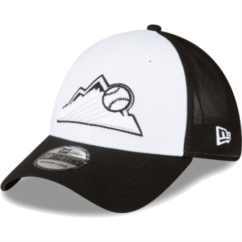 Mens New Era Black/White Colorado Rockies 2023 On-Field Batting Practice 39THIRTY Flex Hat