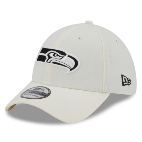 Mens New Era Cream Seattle Seahawks Chrome Collection 39THIRTY Flex Hat