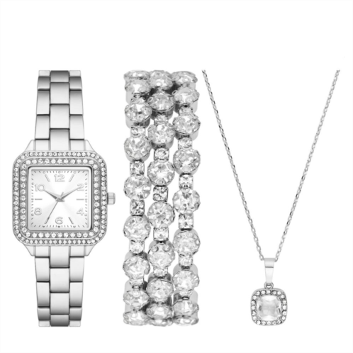 Folio Womens Silver Tone Bracelet, Watch & Necklace Set