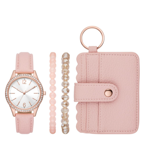 Folio Womens Pink Watch, Bracelets & Keychain Set