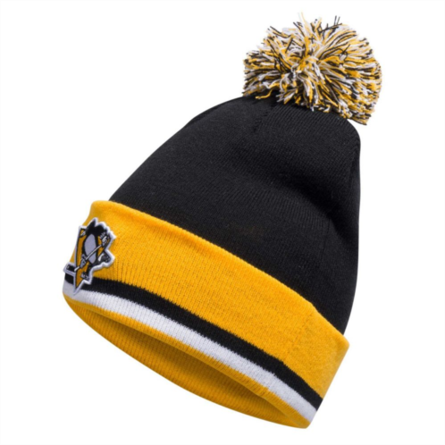 Unbranded Mens adidas Black Pittsburgh Penguins Team Stripe Cuffed Knit Hat with Pom