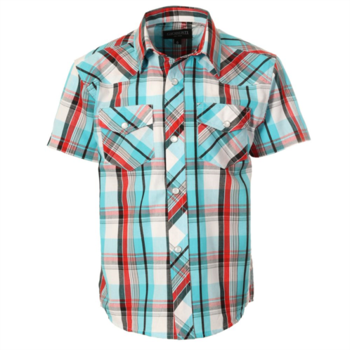 Gioberti Kids Casual Western Plaid Pearl Snap-on Buttons Short Sleeve Shirt