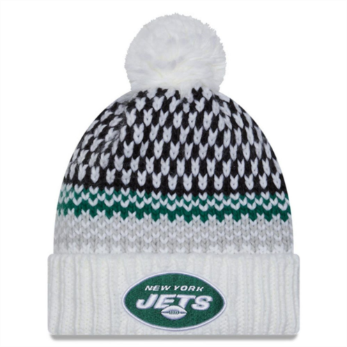 Womens New Era White New York Jets 2023 Sideline Cuffed Knit Hat with Pom