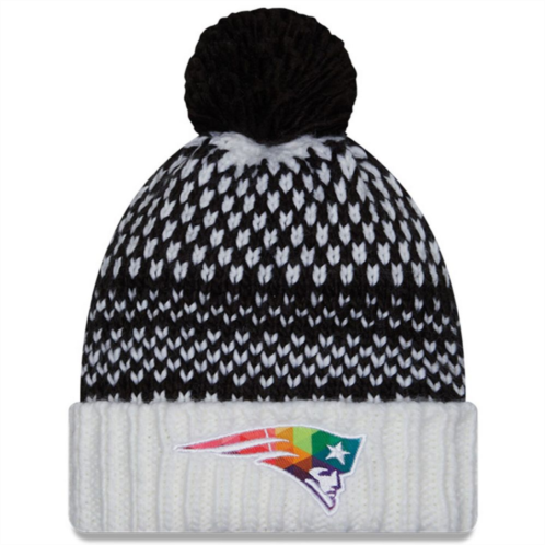 Womens New Era Black/White New England Patriots 2023 NFL Crucial Catch Cuffed Pom Knit Hat