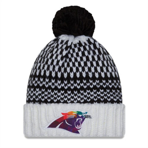 Womens New Era Black/White Carolina Panthers 2023 NFL Crucial Catch Cuffed Pom Knit Hat