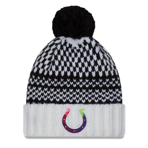 Womens New Era Black/White Indianapolis Colts 2023 NFL Crucial Catch Cuffed Pom Knit Hat