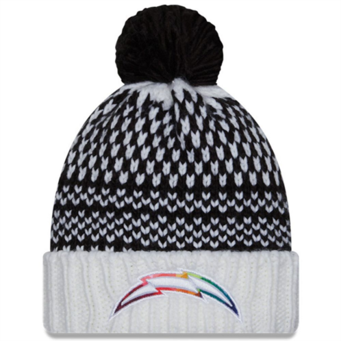 Womens New Era Black/White Los Angeles Chargers 2023 NFL Crucial Catch Cuffed Pom Knit Hat
