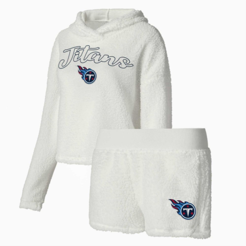 Unbranded Womens Concepts Sport White Tennessee Titans Fluffy Pullover Sweatshirt & Shorts Sleep Set