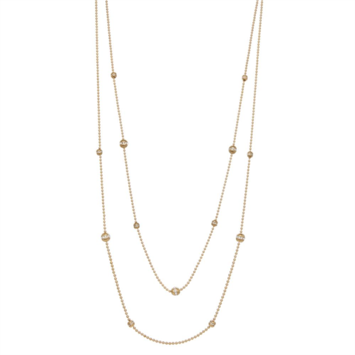 Nine West Gold Tone Crystal Bead Double-Strand Station Necklace