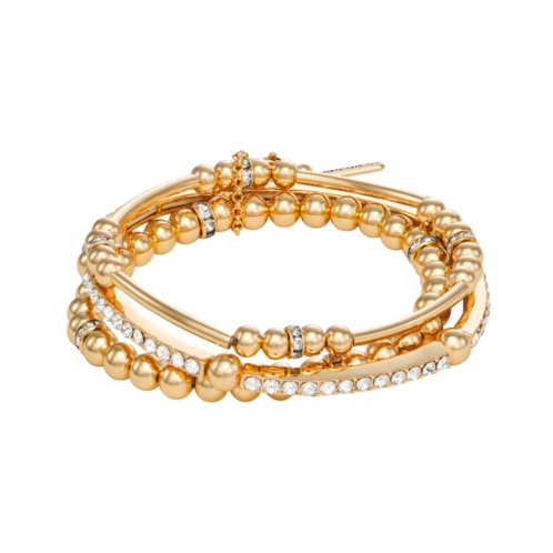 Nine West Gold Tone Crystal Beaded Stretch Bracelet 3-piece Set