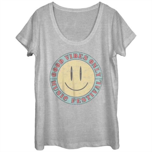 Unbranded Juniors Good Vibes Only Music Festival Smiley Face Graphic Tee