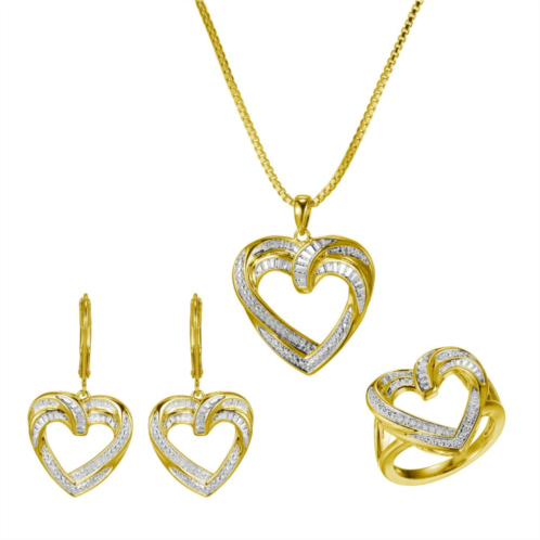 Unbranded Gold Tone Diamond Accent Open Heart Earrings, Pendant and Ring Set