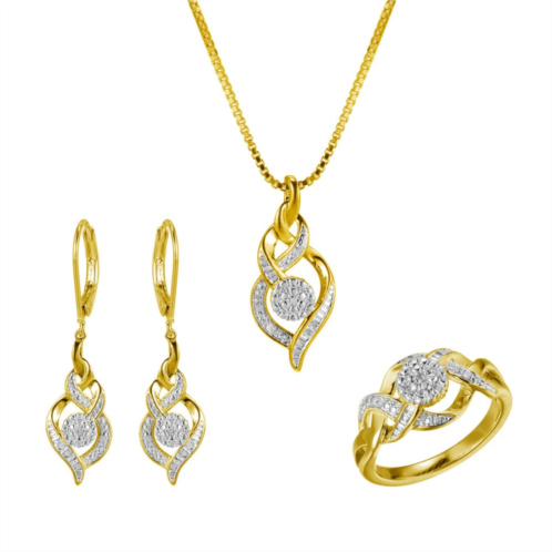 Unbranded Gold Tone Diamond Accent Waterfall Earrings, Pendant Necklace and Ring Set