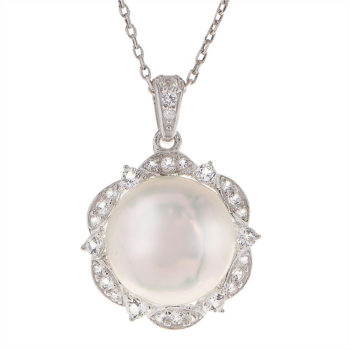 PearLustre by Imperial Sterling Silver Freshwater Cultured Pearl & White Topaz Pendant Necklace