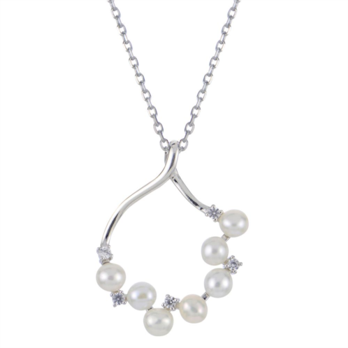 PearLustre by Imperial Sterling Silver Freshwater Cultured Pearl & Lab-Created White Sapphire Cluster Pendant Necklace