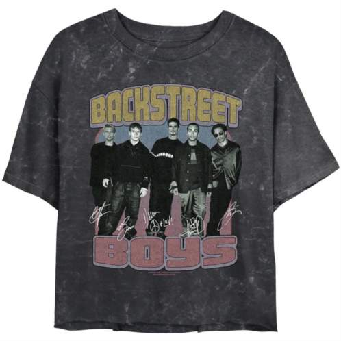 Licensed Character Juniors Backstreet Boys Signatures Crop Top Mineral Wash Graphic Tee