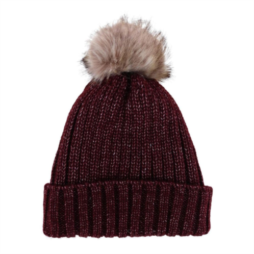 Ctm Womens Metallic Shimmer Winter Knit Lined Beanie With Pom