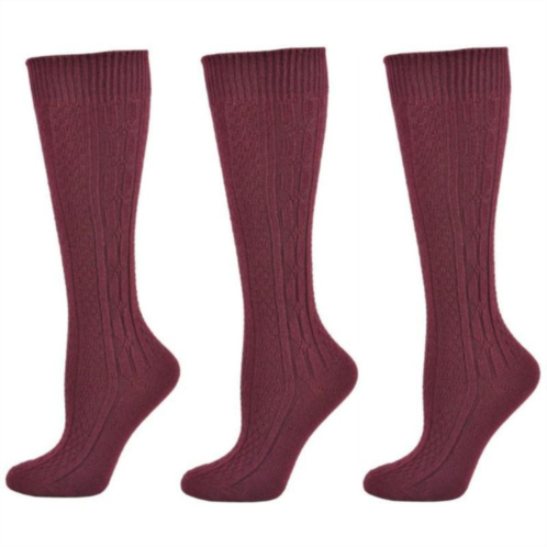 WEAR SIERRA Classic Cable Knit Acrylic Knee High Socks 3 Pair Pack