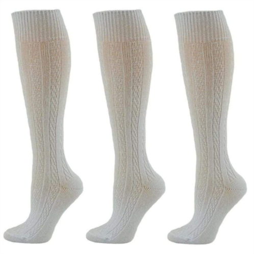 WEAR SIERRA Classic Cable Knit Cotton Knee High Socks 3 Pair Pack