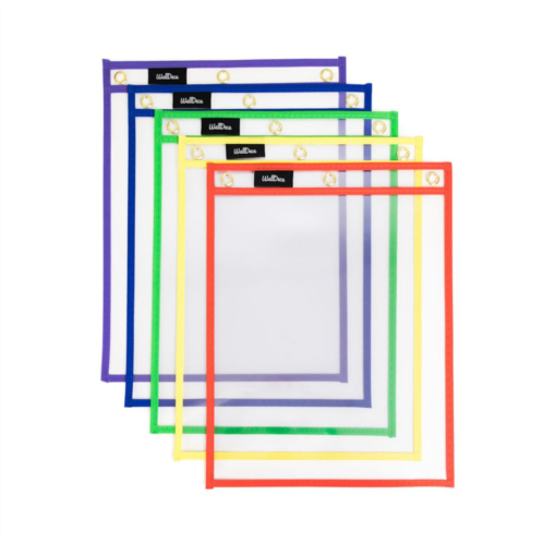Walldeca Dry Erase Pocket Sleeves Assorted Colors, 8.5 X 11, Plastic Paper Holder 5 Colors 50-pack