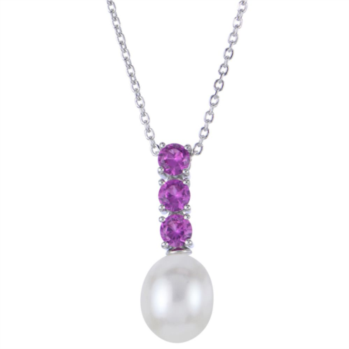 PearLustre by Imperial Sterling Silver Freshwater Cultured Pearl & Lab-Created Pink Sapphire Pendant Necklace