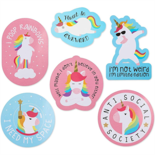 Paper Junkie Unicorn Stickers For Decorating Laptops, Water Bottles (6 Designs, 6 Pack)