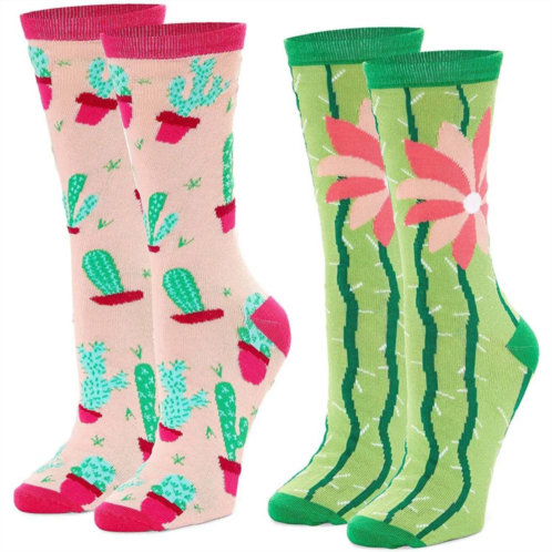 Zodaca 2 Pairs Novelty Cactus Crew Cotton Socks For Women And Men, One Size, 2 Designs