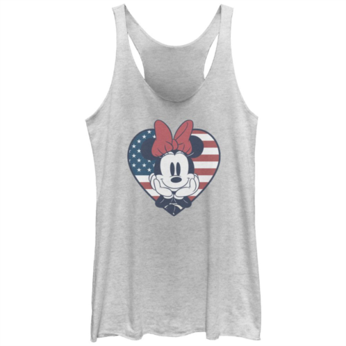 Disneys Minnie Mouse Patriotic Heart Tri-Blend Juniors Racerback Graphic Tank Top