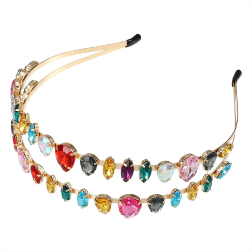 Unique Bargains Metal Colorful Glass Faux Crystal Hairband Double Layer 5.63x1.77
