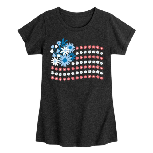 Licensed Character Girls 7-16 Floral USA Flag Tee